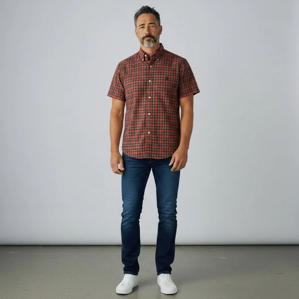 Ralph Lauren Button Down XL Red Plaid 90s Style Blake Seersucker Grandpcore